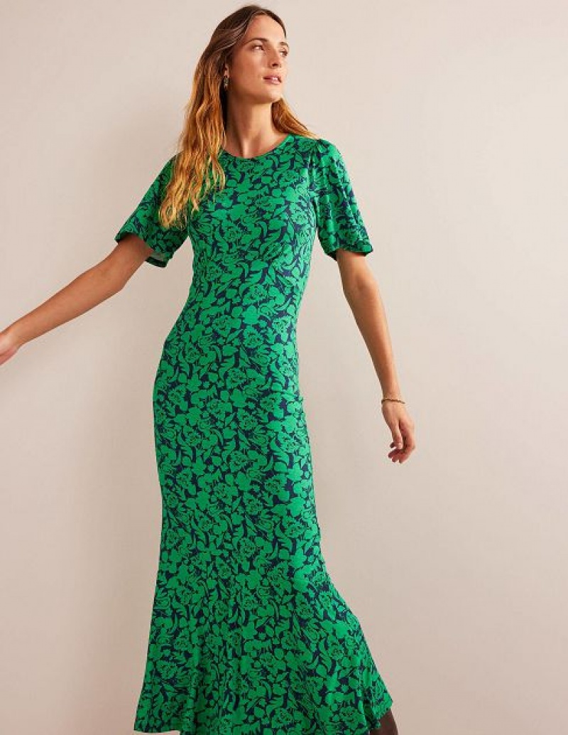 Green Women's Boden Flippy Jersey Midi Dress | 68957ZJWD