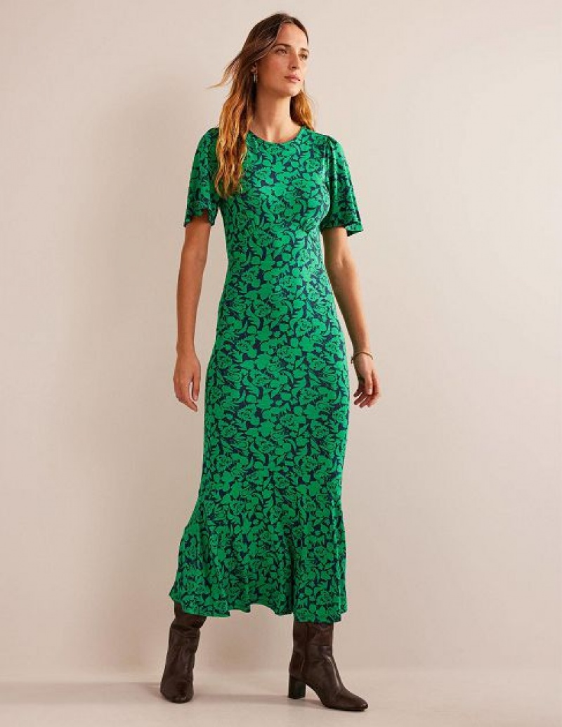 Green Women\'s Boden Flippy Jersey Midi Dress | 68957ZJWD