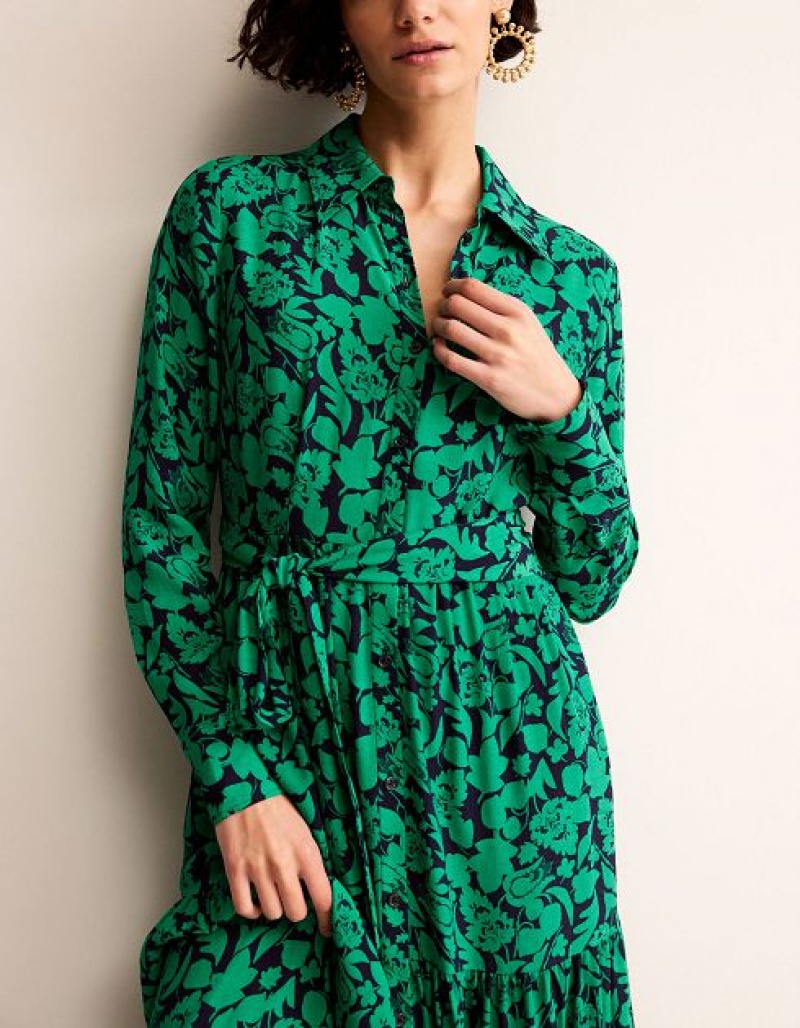 Green Women's Boden Flo Midi Shirt Dress | 75413SLEC