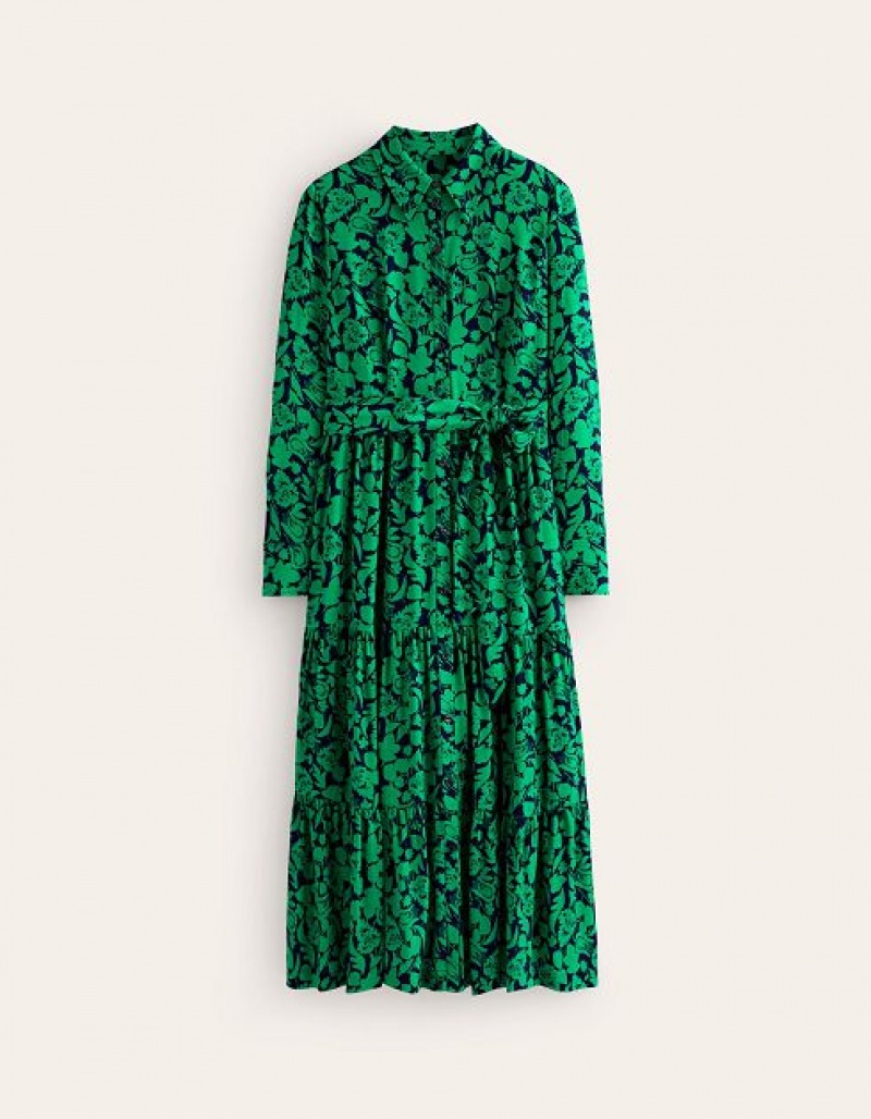 Green Women's Boden Flo Midi Shirt Dress | 75413SLEC