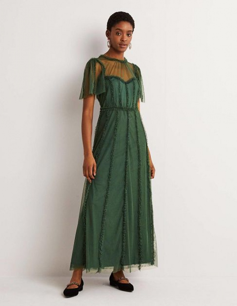 Green Women's Boden Frill Tulle Maxi Dress | 17025SNWX