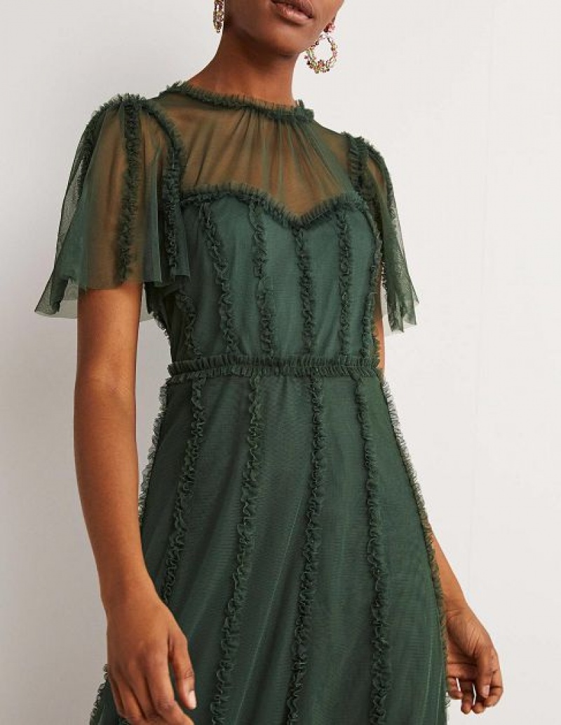 Green Women's Boden Frill Tulle Maxi Dress | 17025SNWX