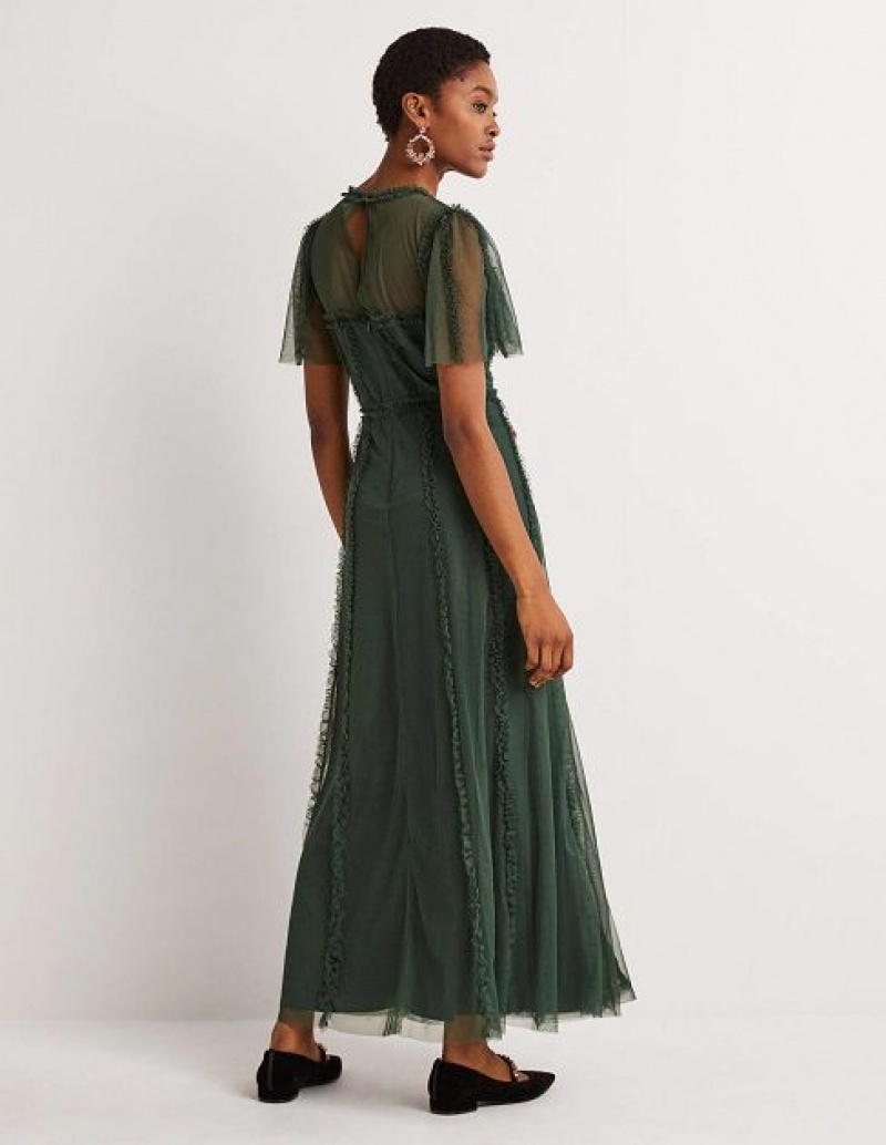 Green Women's Boden Frill Tulle Maxi Dress | 17025SNWX