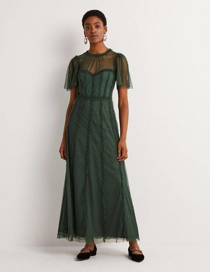 Green Women's Boden Frill Tulle Maxi Dress | 17025SNWX