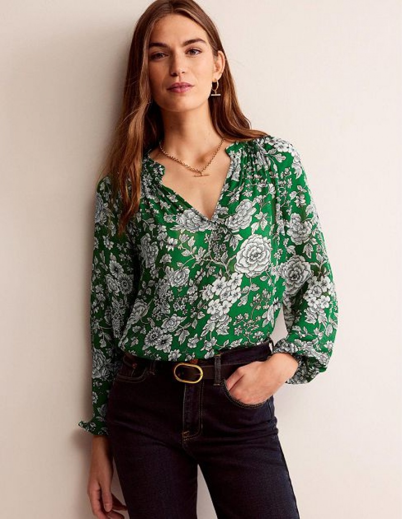 Green Women's Boden Grace Tops | 38205GFKW