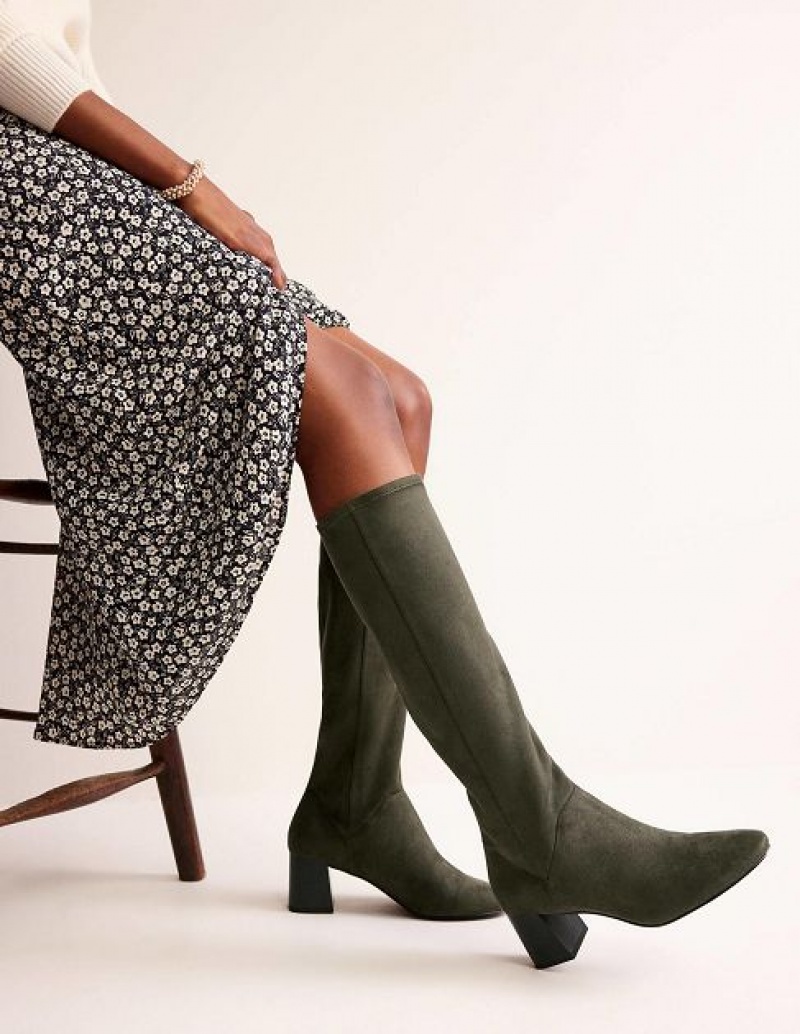 Green Women's Boden Heeled Stretch Knee-high Boots | 27356QHSM