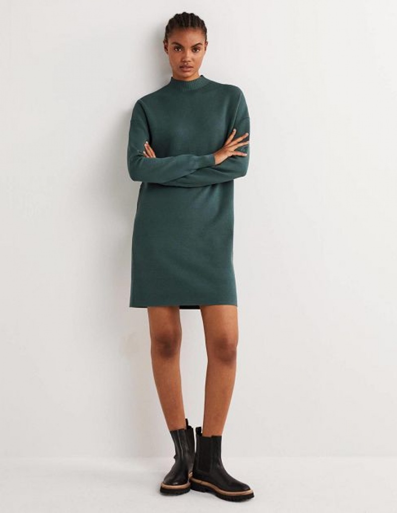 Green Women's Boden High Neck Knitted Dress | 38570AFUR