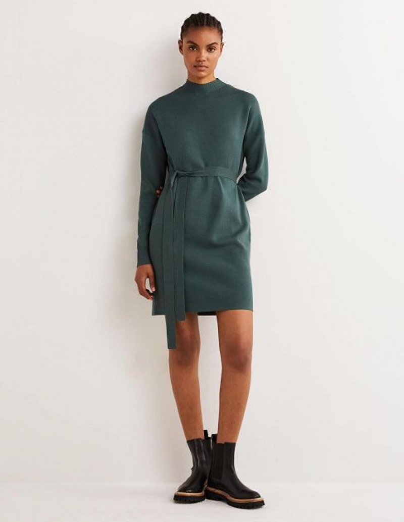 Green Women\'s Boden High Neck Knitted Dress | 38570AFUR