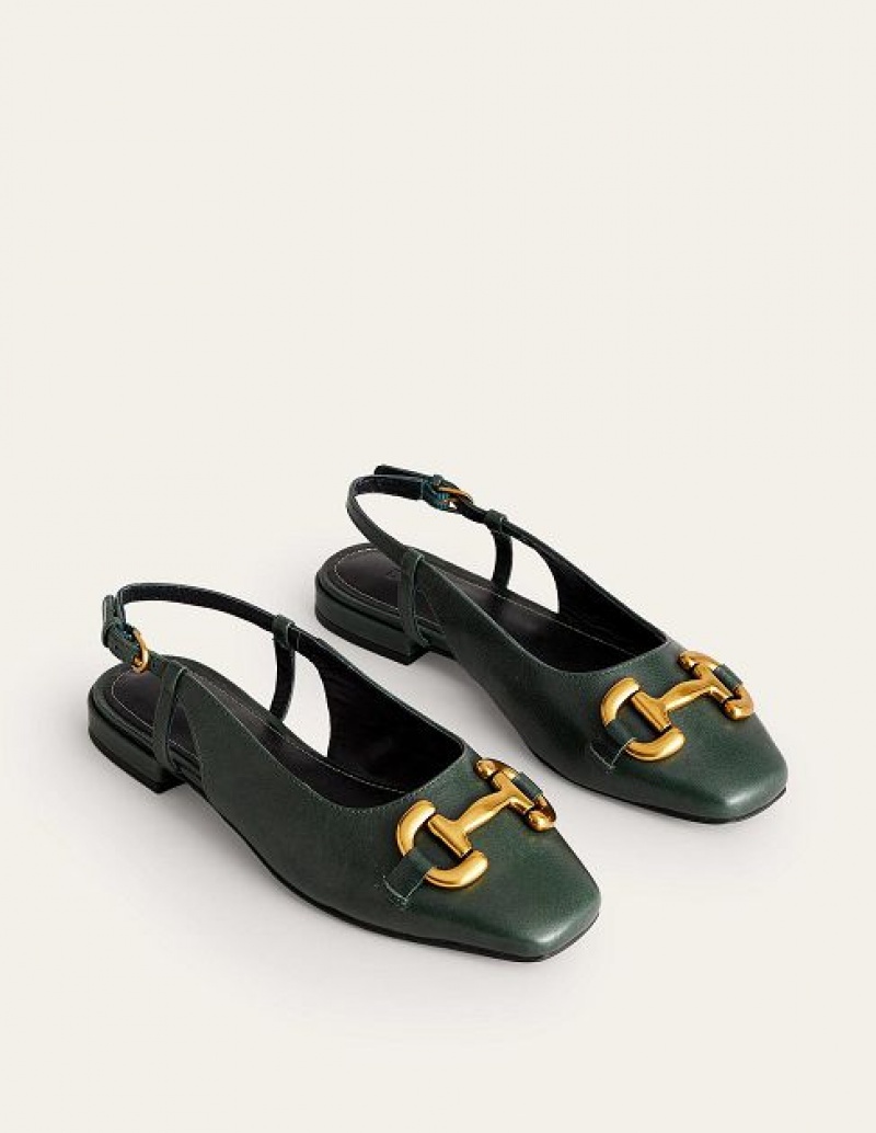 Green Women's Boden Iris Snaffle Slingback Flat Sandals | 08421QIEO