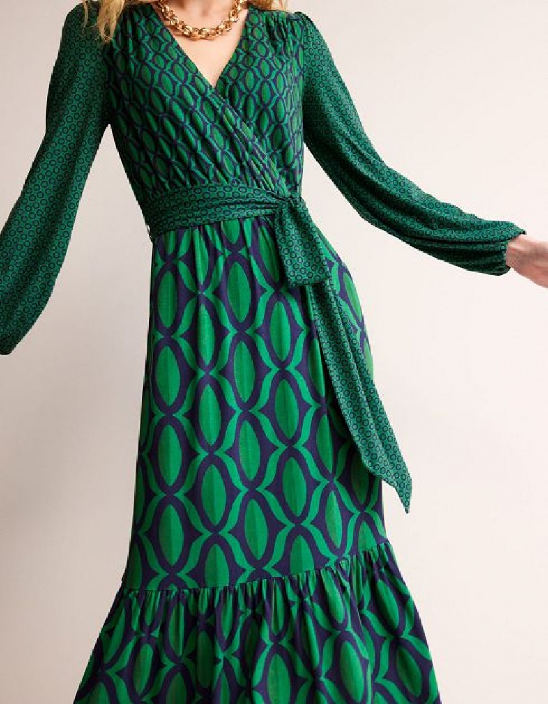 Green Women's Boden Jersey Maxi Wrap Dress | 67520PLSV