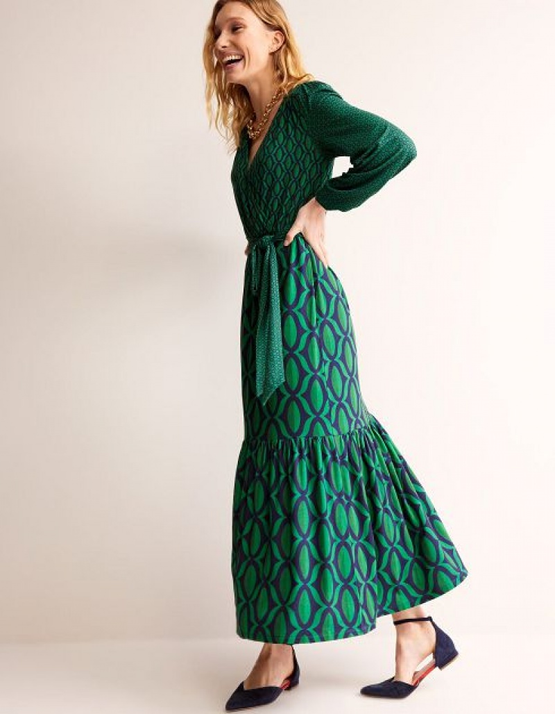 Green Women's Boden Jersey Maxi Wrap Dress | 67520PLSV