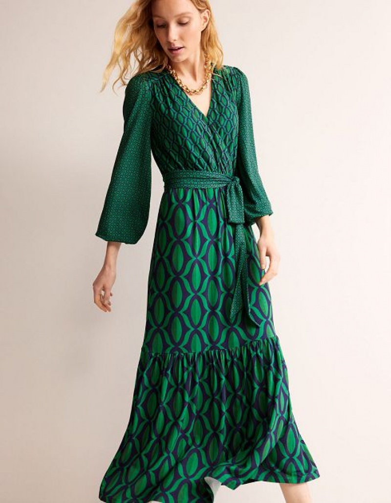 Green Women\'s Boden Jersey Maxi Wrap Dress | 67520PLSV