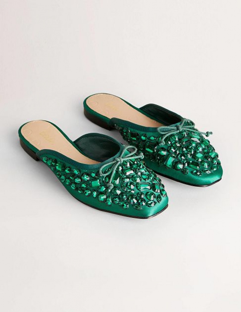 Green Women's Boden Jewel Encrusted Flats | 96715LSWU