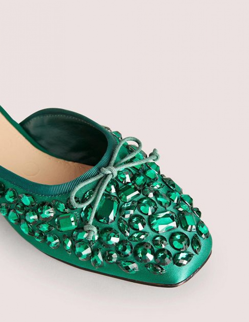 Green Women's Boden Jewel Encrusted Flats | 96715LSWU