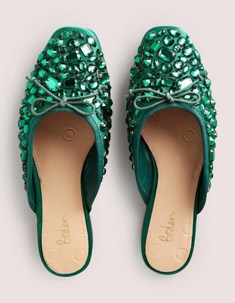 Green Women's Boden Jewel Encrusted Flats | 96715LSWU