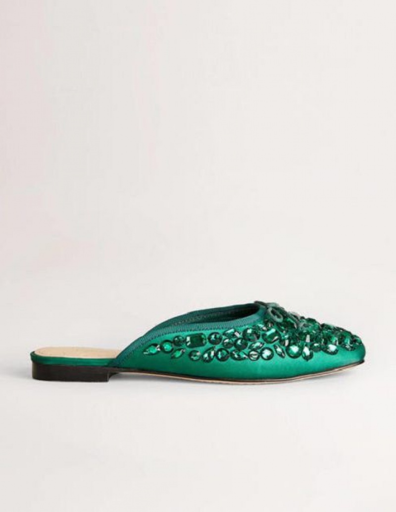 Green Women's Boden Jewel Encrusted Flats | 96715LSWU