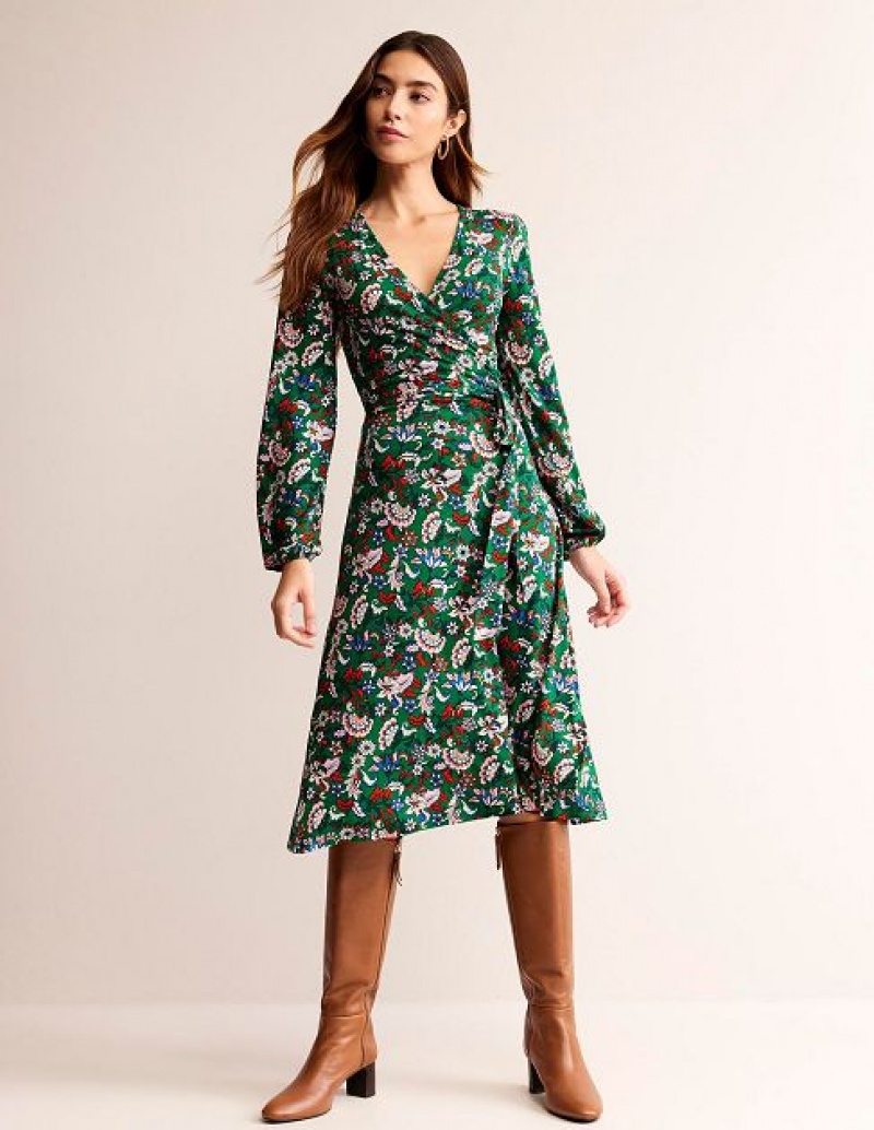 Green Women's Boden Joanna Jersey Wrap Dress | 02576YGEF