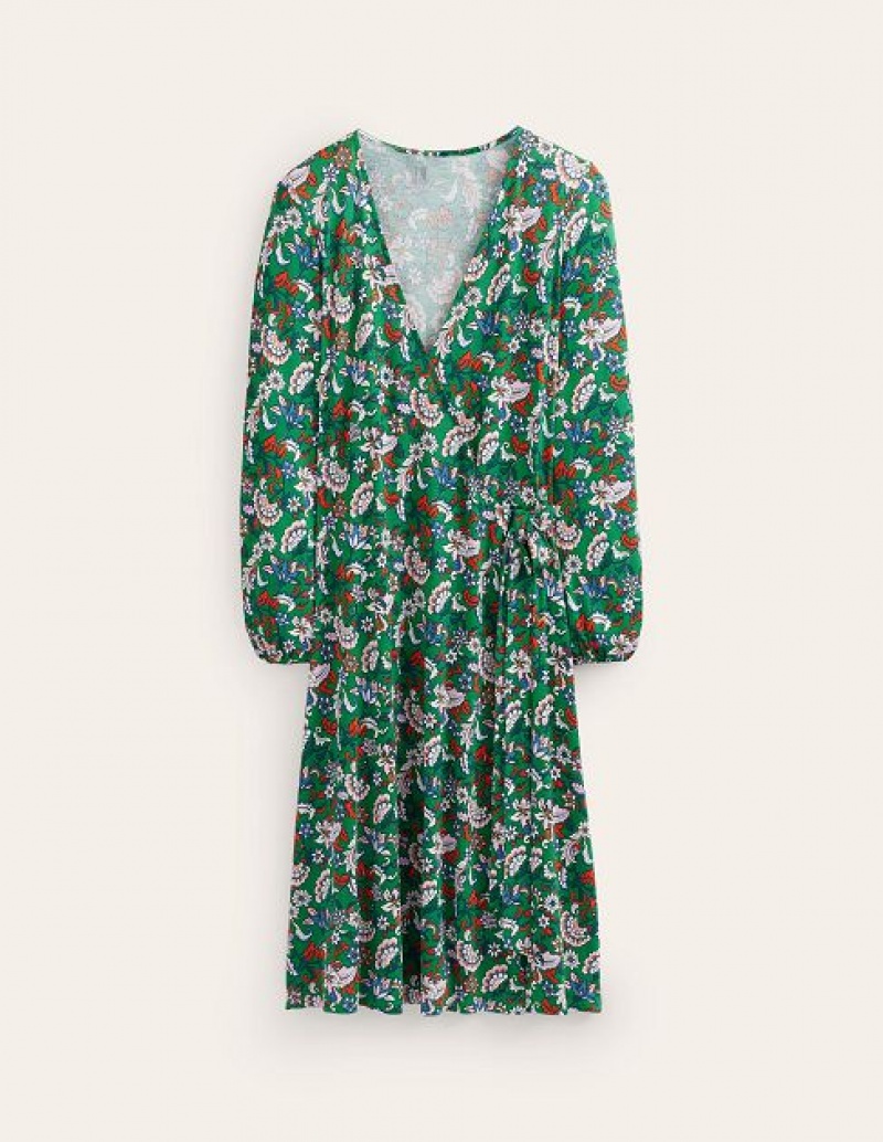 Green Women's Boden Joanna Jersey Wrap Dress | 02576YGEF