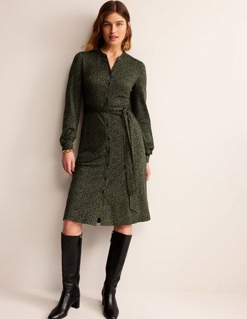 Green Women's Boden Julia Jersey Shirt Dress | 79105CPUX