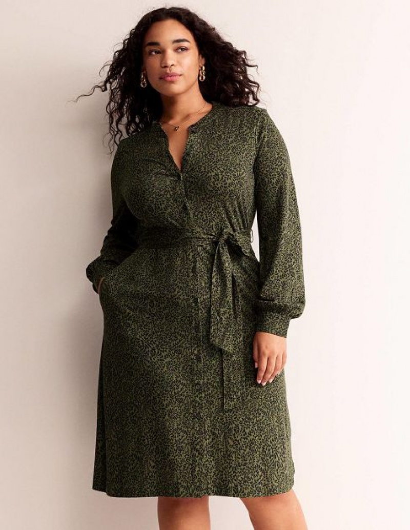 Green Women's Boden Julia Jersey Shirt Dress | 79105CPUX