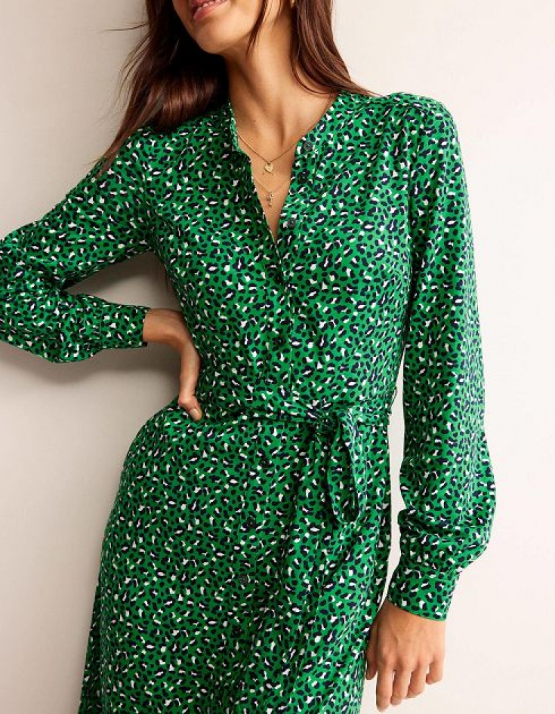 Green Women's Boden Julia Jersey Shirt Dress | 61394ZMND