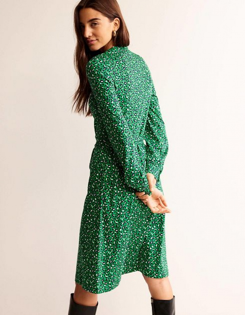 Green Women's Boden Julia Jersey Shirt Dress | 61394ZMND