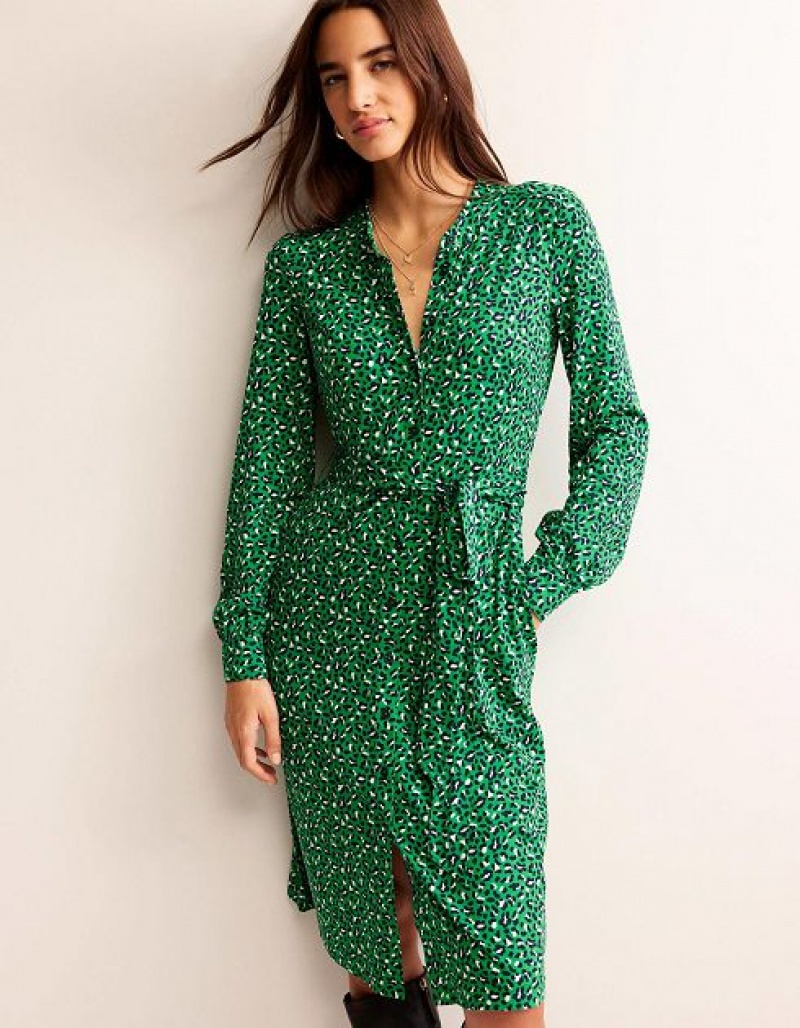 Green Women's Boden Julia Jersey Shirt Dress | 61394ZMND