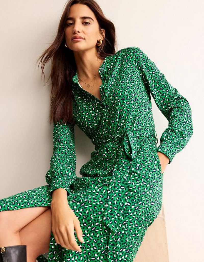 Green Women\'s Boden Julia Jersey Shirt Dress | 61394ZMND