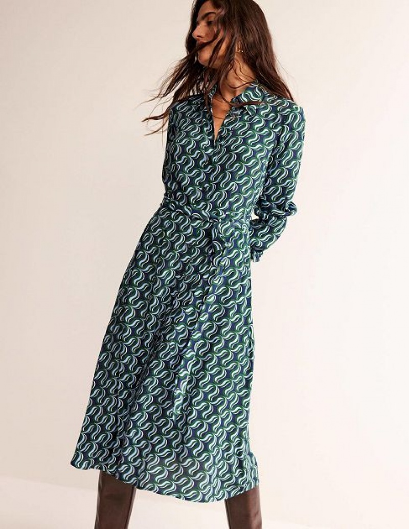 Green Women's Boden Kate Shirt Dress | 89716SCWH