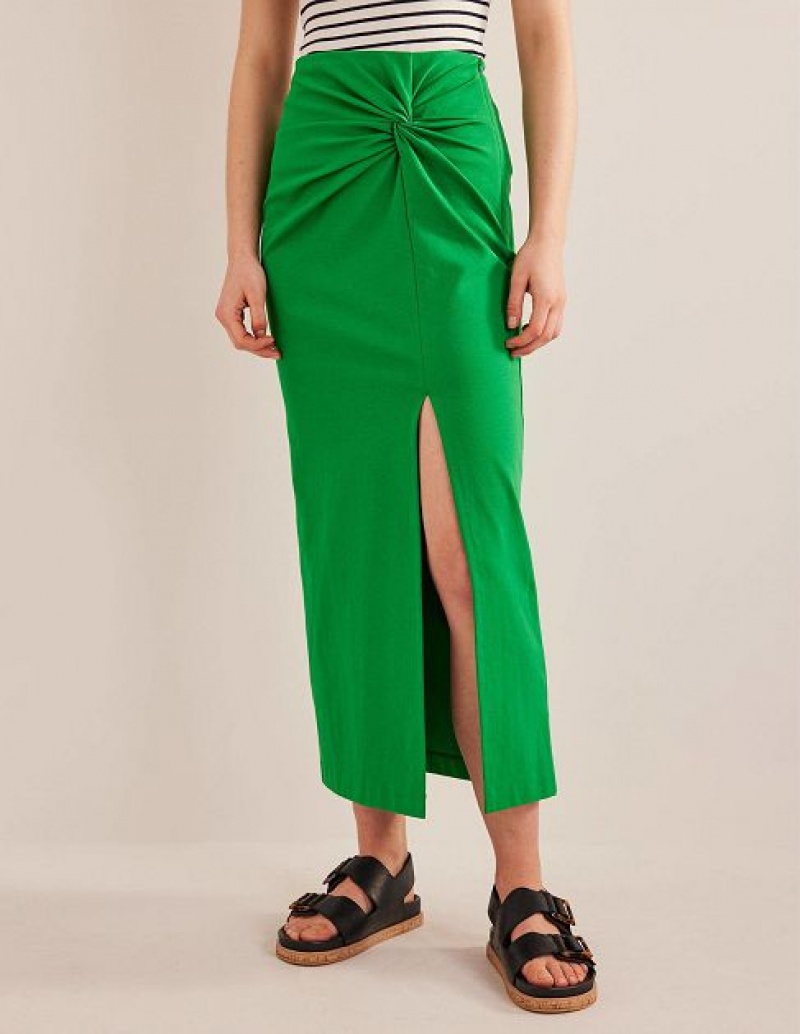 Green Women's Boden Knot Detail Jersey Skirts | 47852UKID