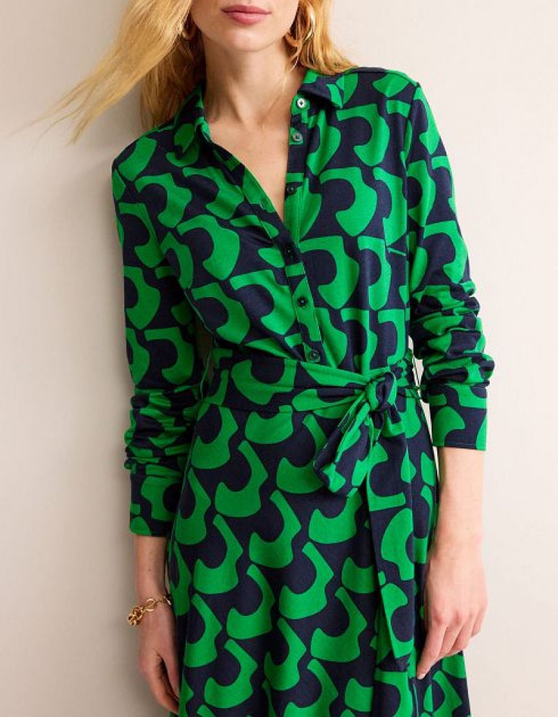 Green Women's Boden Laura Jersey Midi Shirt Dress | 69570AYVD