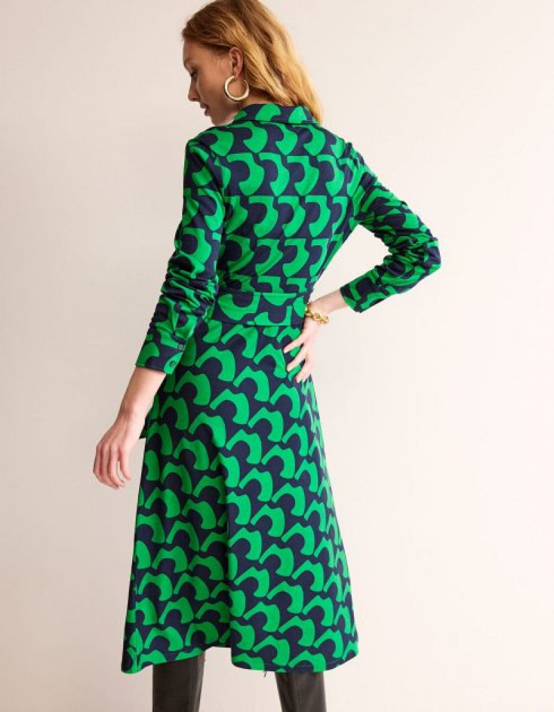 Green Women's Boden Laura Jersey Midi Shirt Dress | 69570AYVD