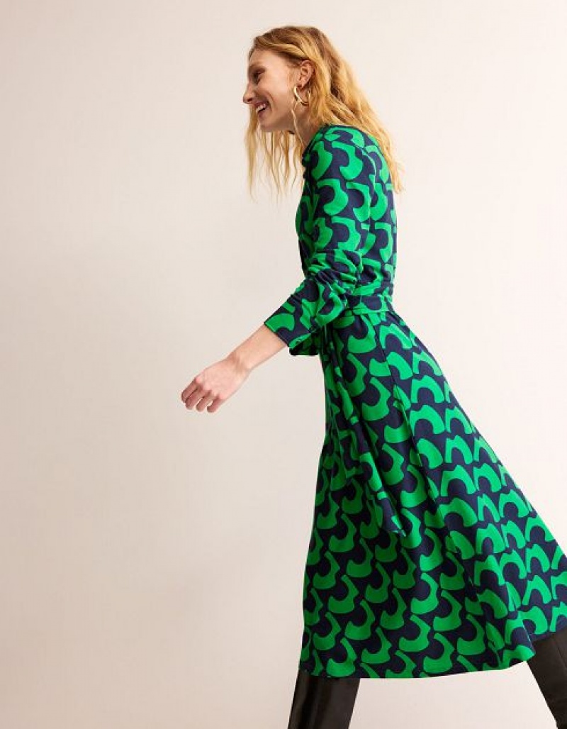 Green Women's Boden Laura Jersey Midi Shirt Dress | 69570AYVD