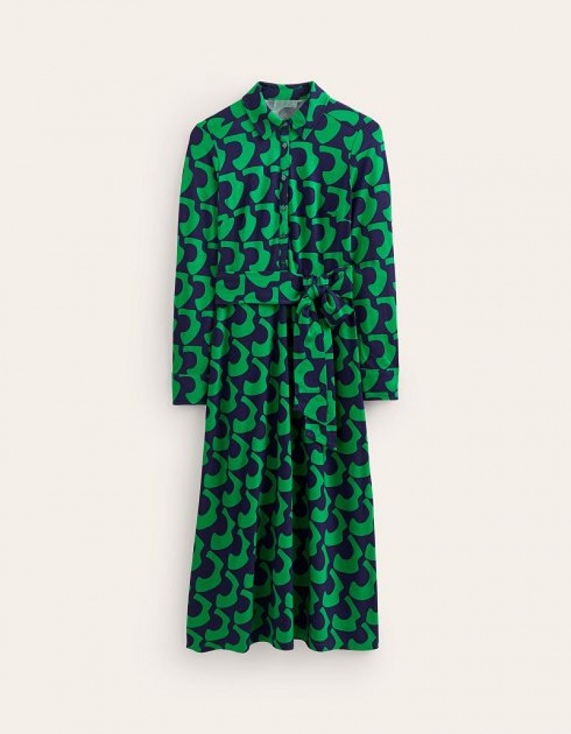 Green Women's Boden Laura Jersey Midi Shirt Dress | 69570AYVD