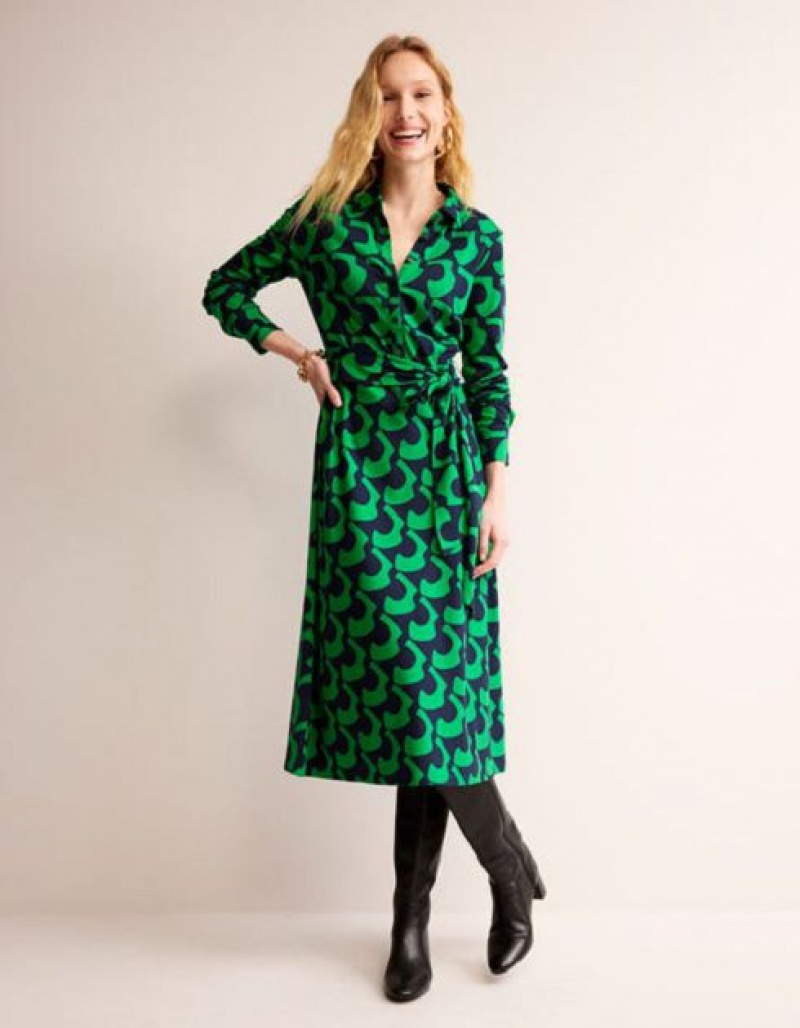 Green Women's Boden Laura Jersey Midi Shirt Dress | 69570AYVD