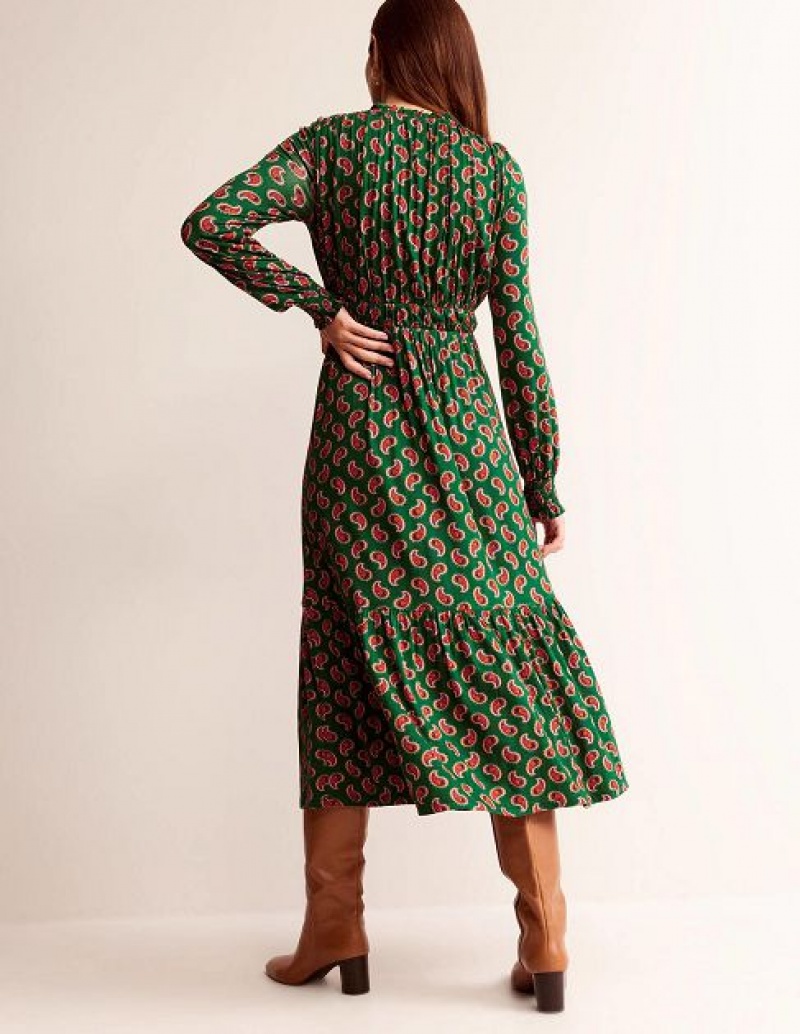 Green Women's Boden Long Sleeve Ruched Dress | 93750WZSC