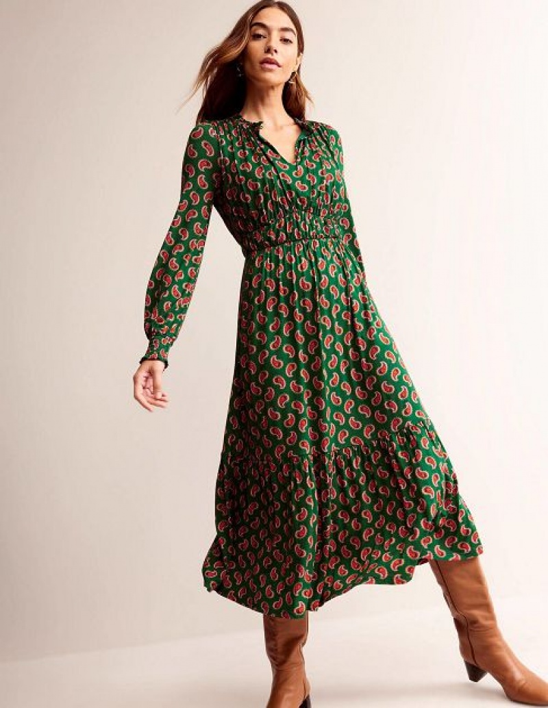 Green Women\'s Boden Long Sleeve Ruched Dress | 93750WZSC