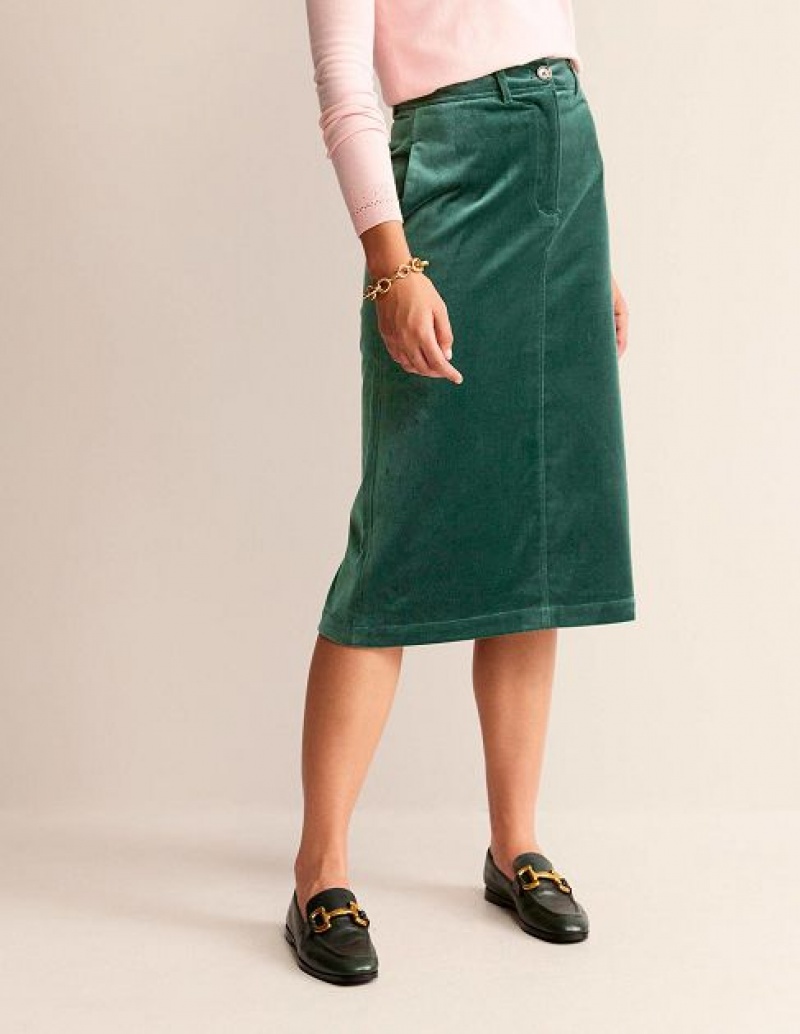 Green Women's Boden Margot Velvet Skirts | 57168MQYV