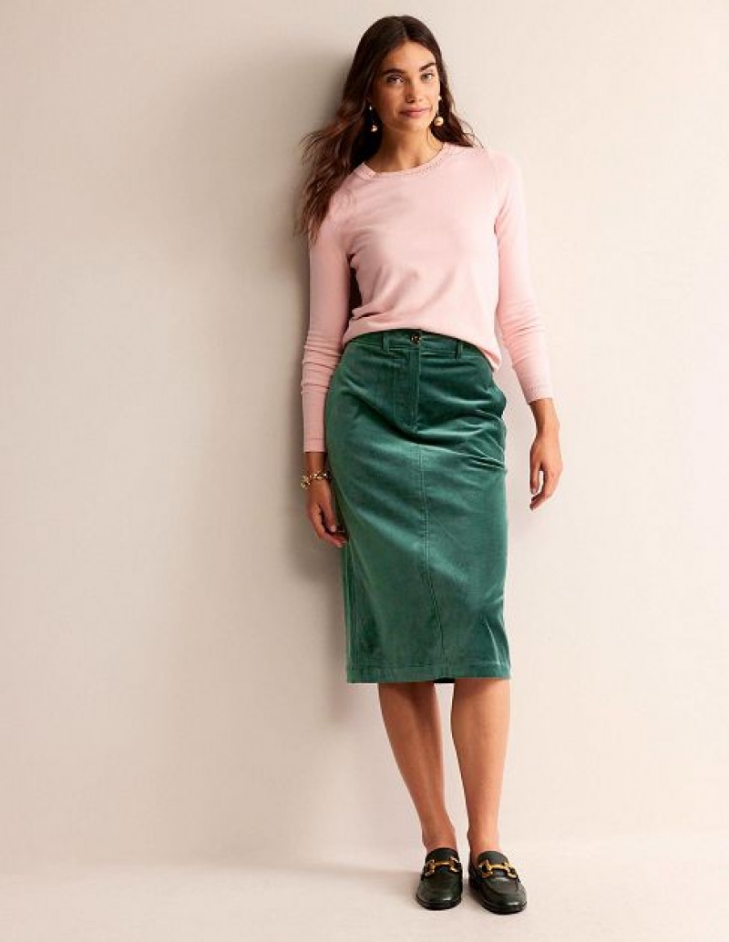 Green Women\'s Boden Margot Velvet Skirts | 57168MQYV