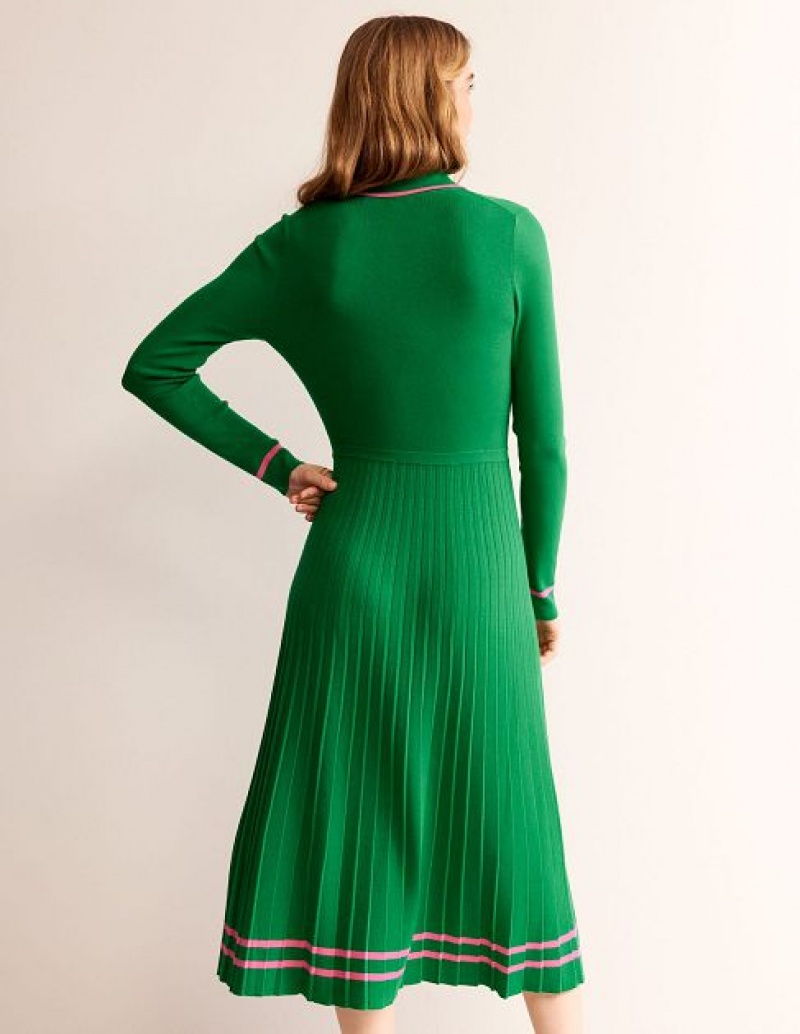 Green Women's Boden Mollie Pleated Knitted Dress | 94621NSEH