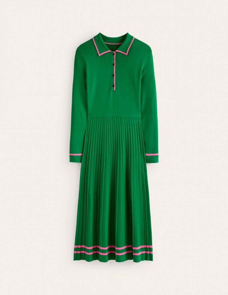 Green Women's Boden Mollie Pleated Knitted Dress | 94621NSEH