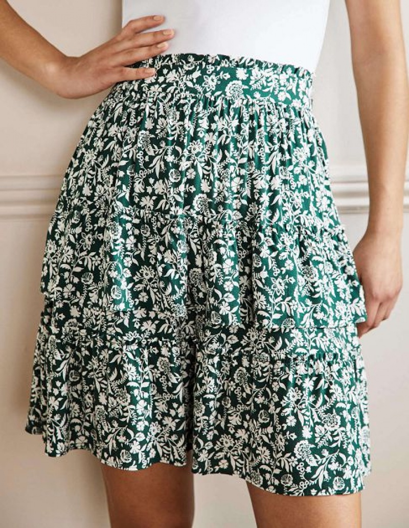 Green Women's Boden Multi Tiered Crepe Skirts | 76082JXVM