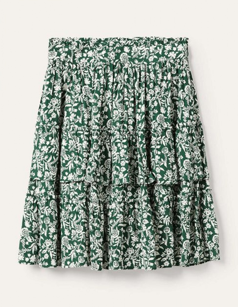 Green Women's Boden Multi Tiered Crepe Skirts | 76082JXVM