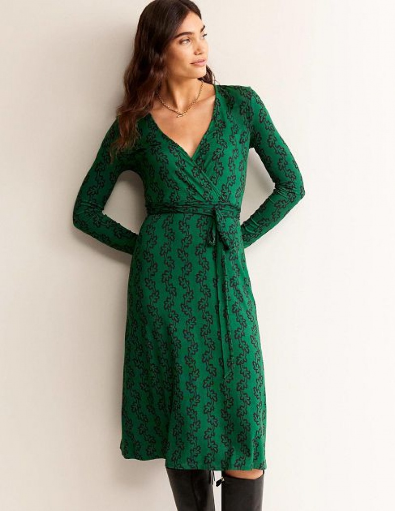 Green Women's Boden Nina Jersey Midi Dress | 89721ZOFV