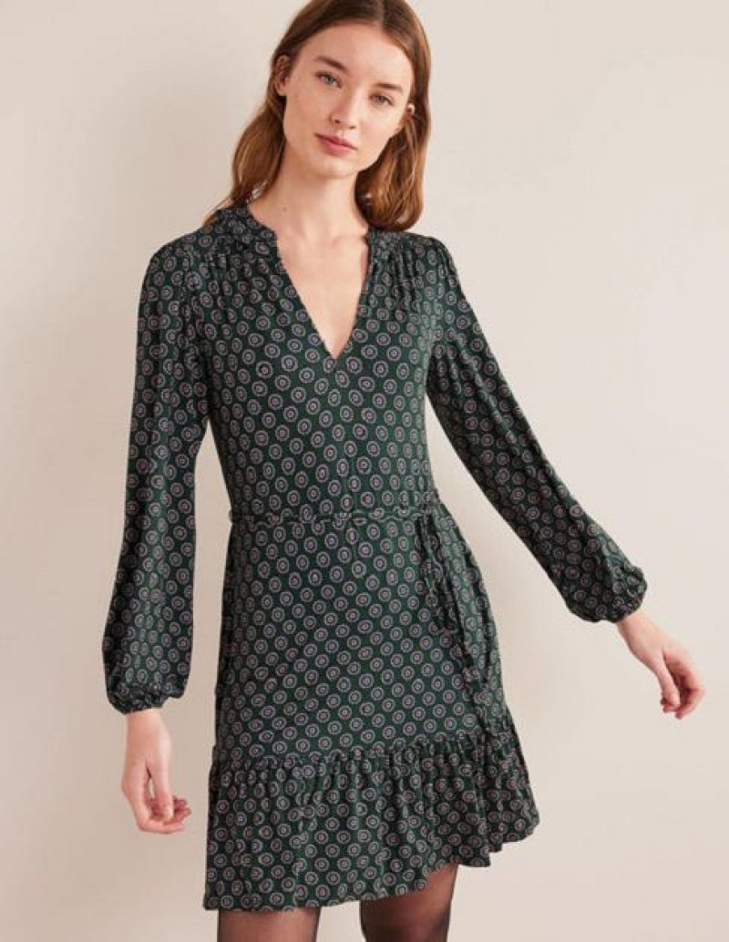 Green Women's Boden Notch Neck Jersey Dress | 70419JMQO