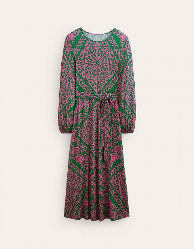 Green Women's Boden Placement Print Jersey Dress | 95037EQCW