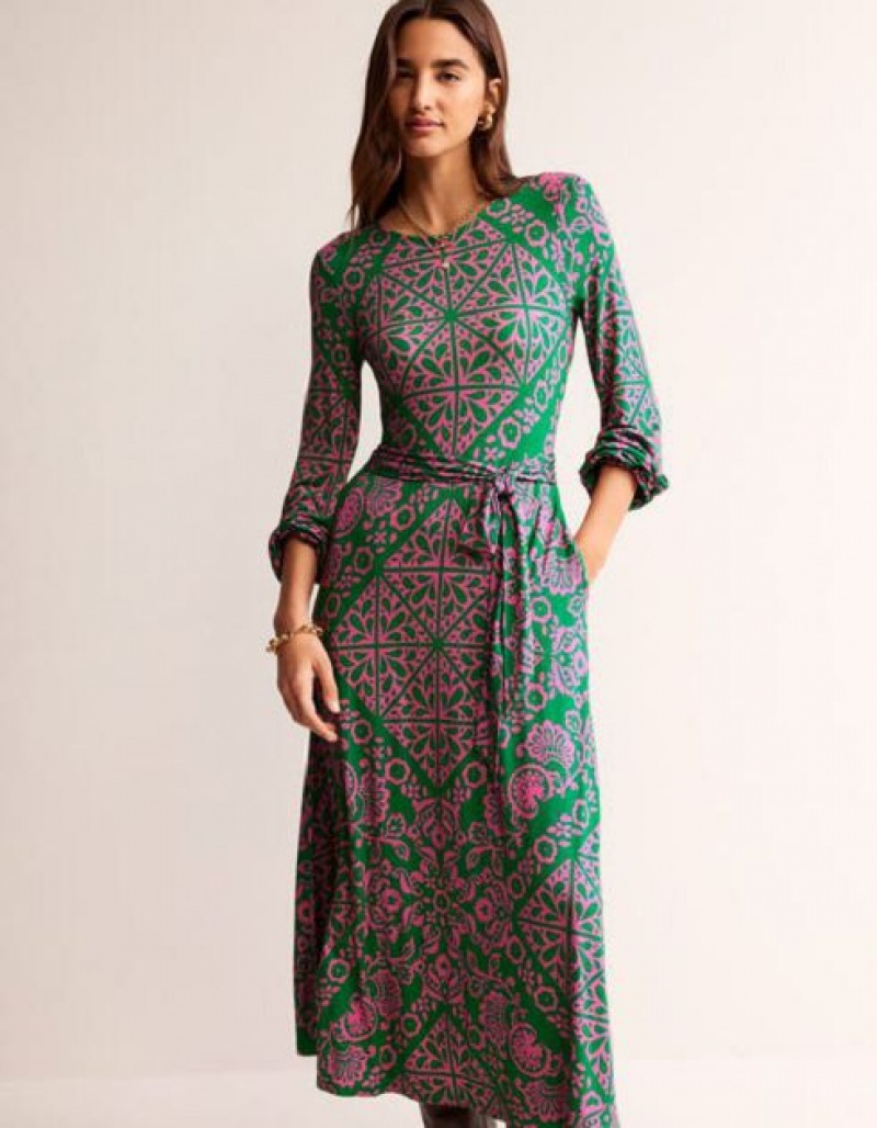 Green Women's Boden Placement Print Jersey Dress | 95037EQCW