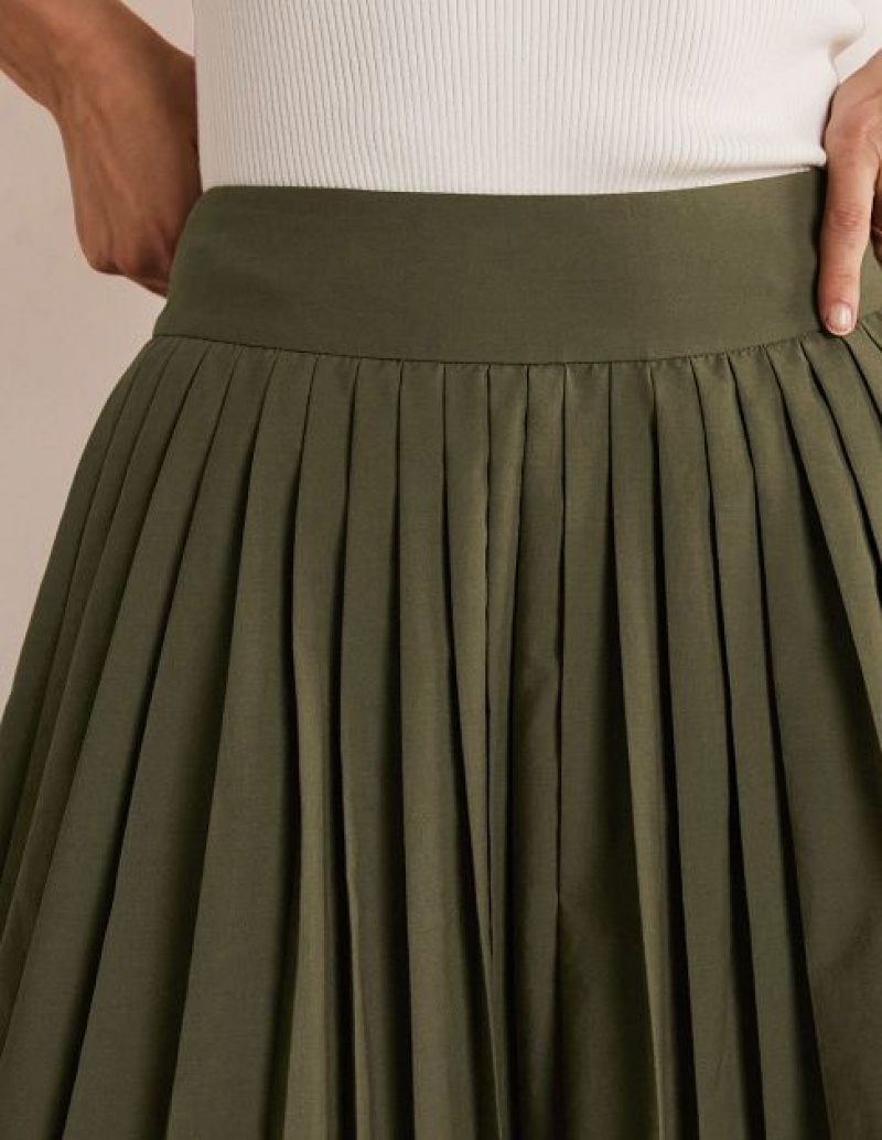 Green Women's Boden Pleated Cotton Skirts | 87240QZOH