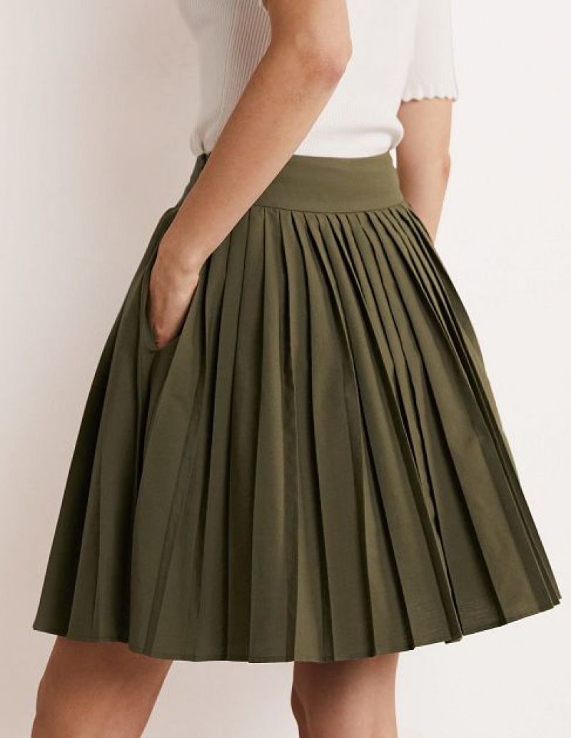 Green Women's Boden Pleated Cotton Skirts | 87240QZOH