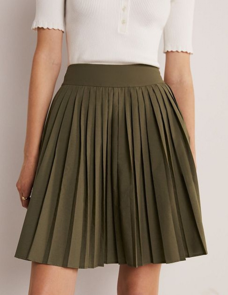 Green Women's Boden Pleated Cotton Skirts | 87240QZOH